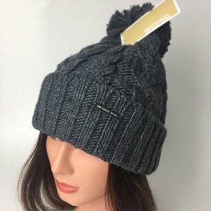 MICHAEL KORS Pompom Cable Knit Cuffed Beanie